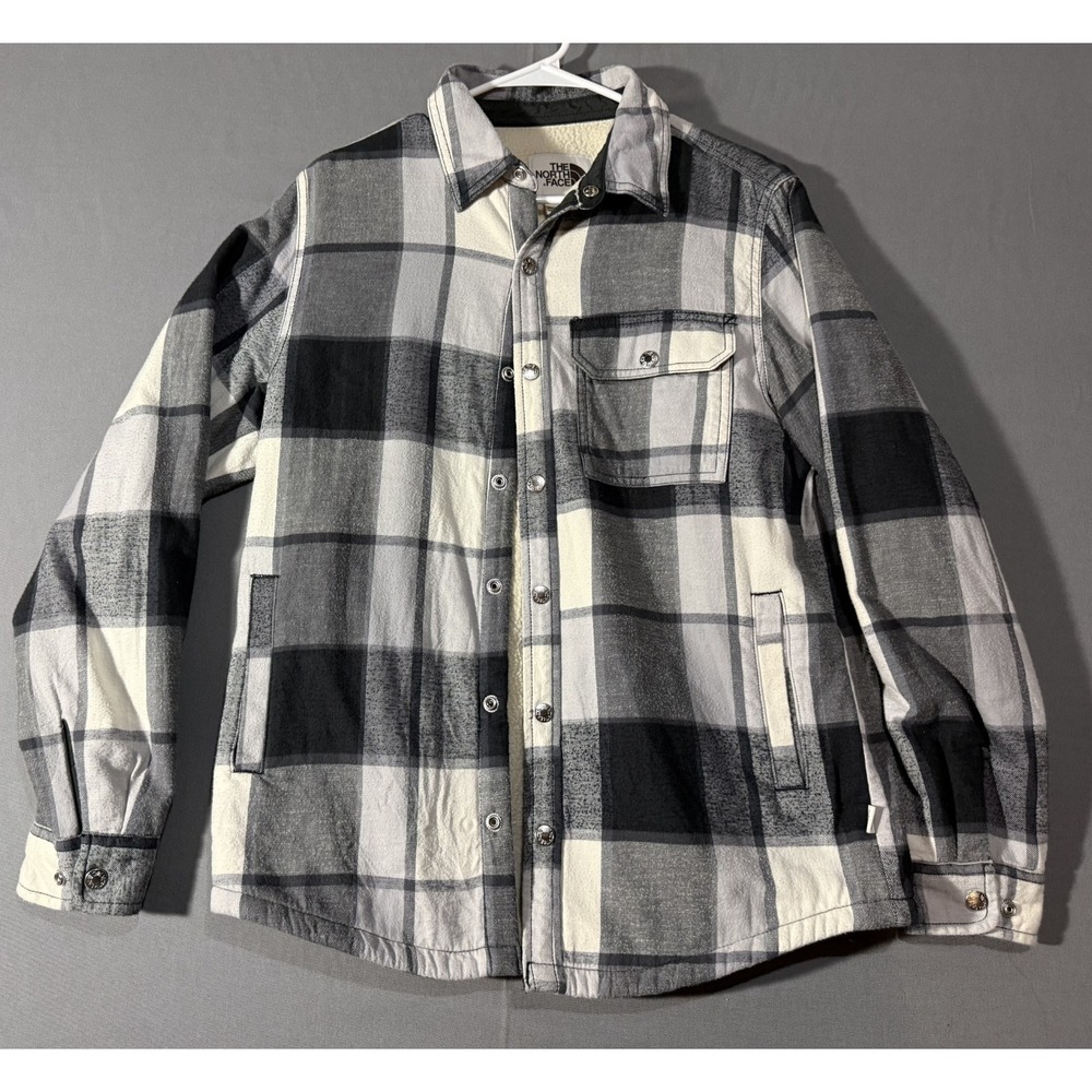 The North Face Jacket Mens Small Black White Plaid Shacket Sherpa Lined Fleece